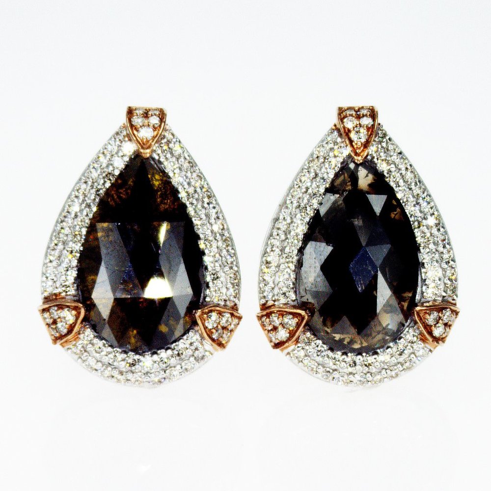 4.97 TCW Rose Cut Diamond Halo Earrings Pear Shape 14K White Gold Fancy Brown
